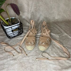 Nanette Lepore Dusty Pink Floral Embroidered Platform Lace Up Espadrille Size 8